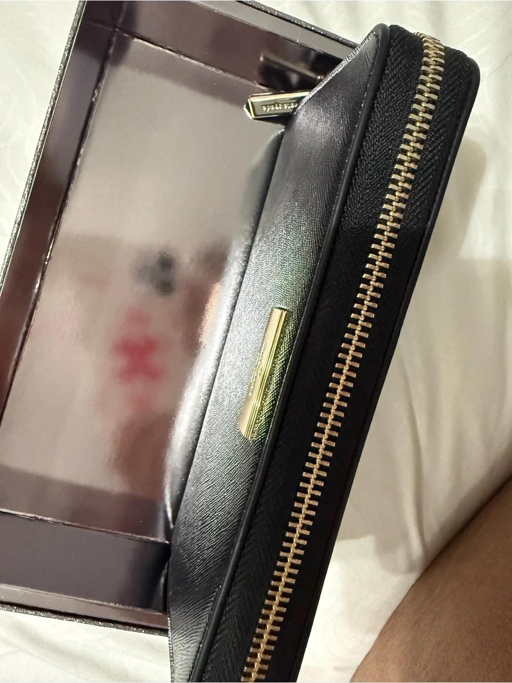 Brand NEW- Black Saffiano Zip-Around Wallet with Gold Plaque